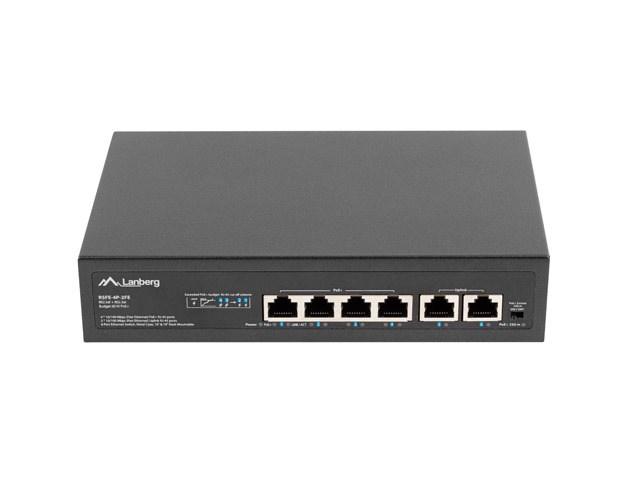 Lanberg RSFE-4P-2FE-60 PoE+ switch til rack 10"/19" - 6x Fast Ethernet billede