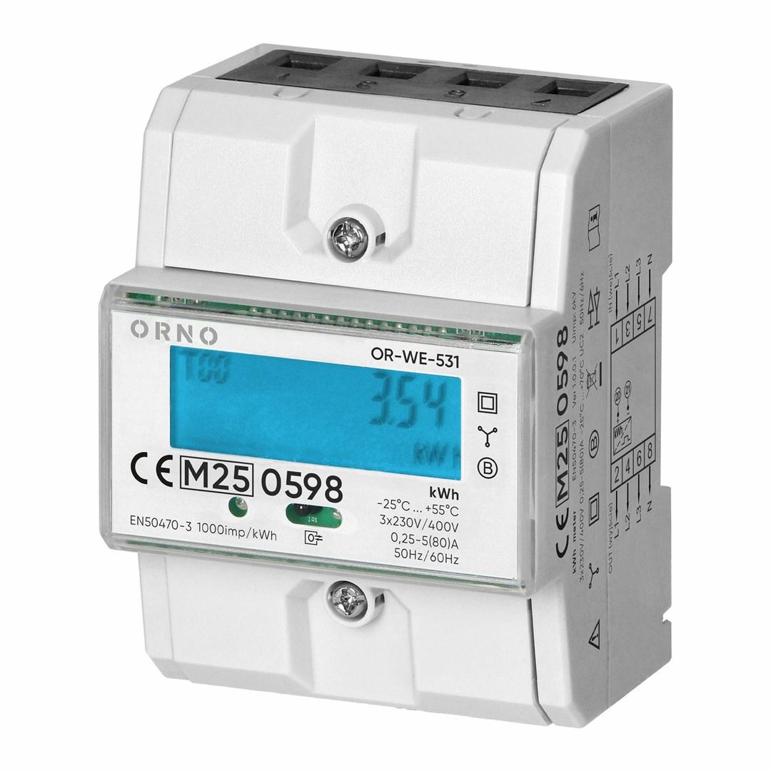 ORNO OR-WE-531 trefaset elmåler 80 A - DIN-skinne, 3 moduler