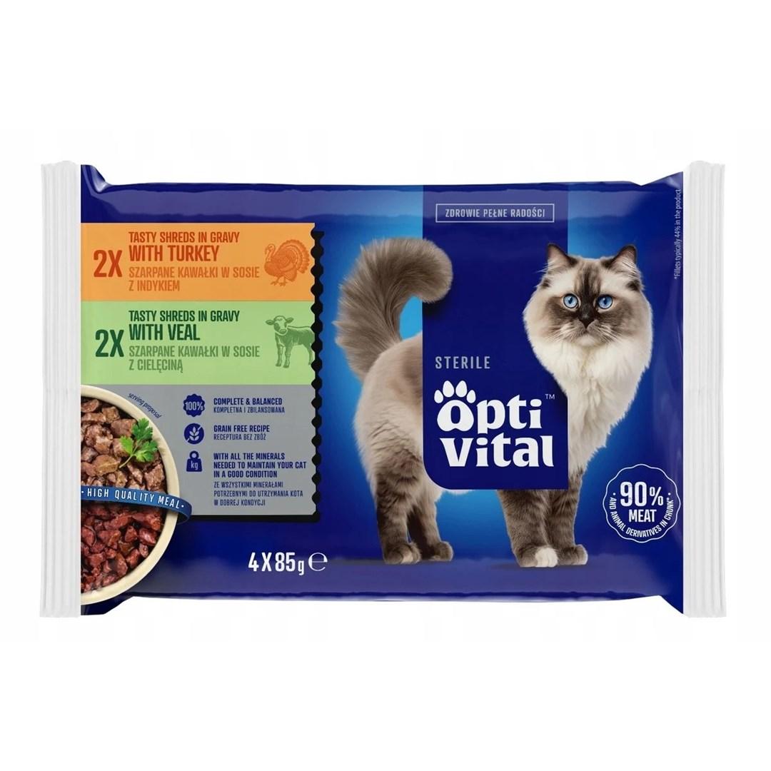 OptiVital Sterile vådfoder til kat – kalkun & kalv, 4×85 g