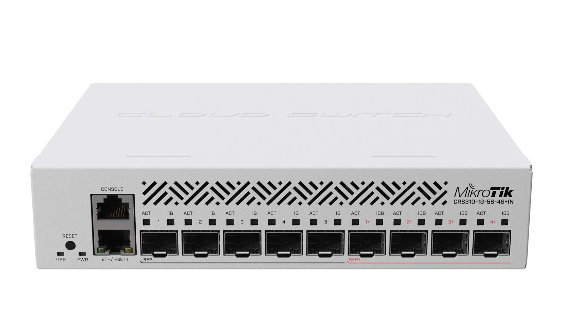 MikroTik CRS310-1G-5S-4S+IN Cloud Router Switch – desktop, 1x Gigabit LAN, 5x SFP, 4x SFP+, 800 MHz, 256 MB RAM, L5