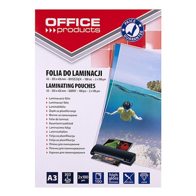 OFFICE PRODUCTS lamineringslommer A3 - 2×100 µm, blank, 100 stk., transparent