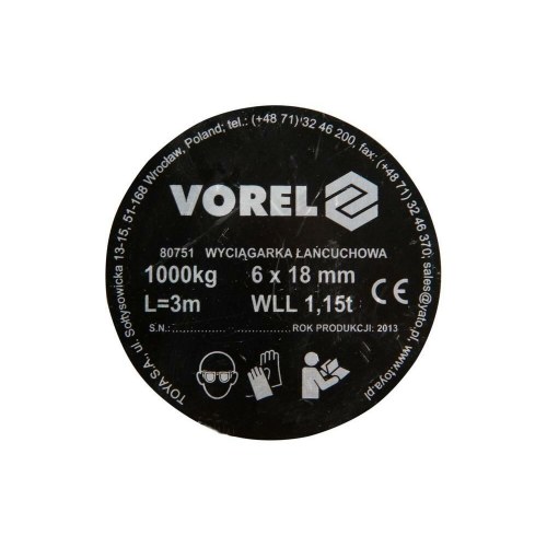 Vorel kædetalje 1 t - model 80751, løftehøjde 3 m