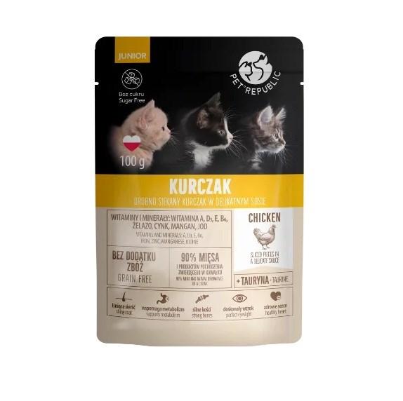 PetRepublic Junior – kylling i delikat sauce, vådfoder til kat – 100 g