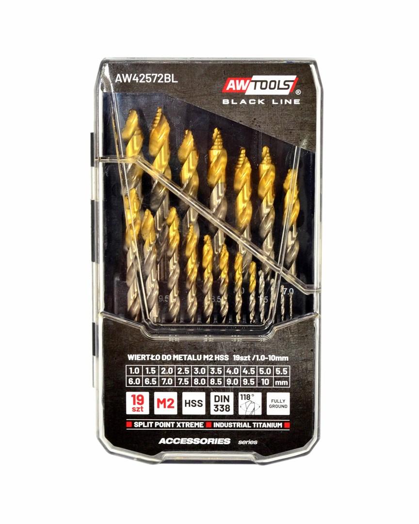 AWTOOLS Black Line bor til metal M2 HSS-TiN – sæt 19 dele, 1,0–10 mm