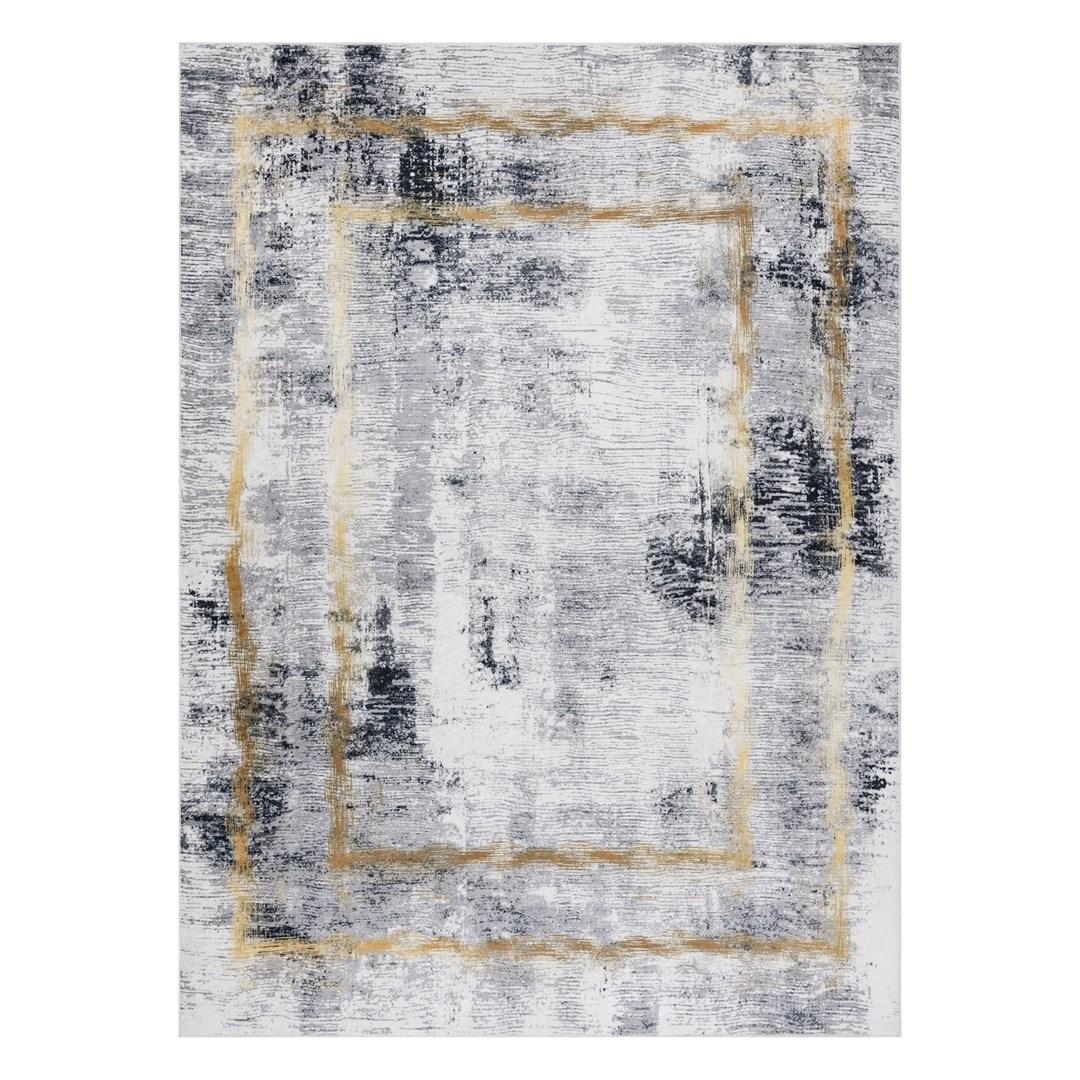 Hakano Arlen Frame2 gulvtæppe - grå/creme/ sennepsgul 80×150 cm
