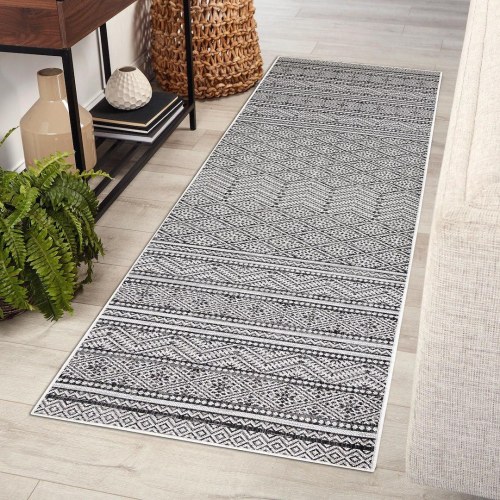 Hakano Vinea løber – boho gulvtæppe 80×200 cm, sort