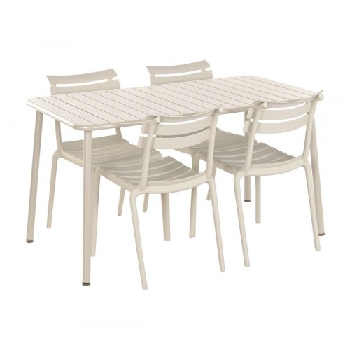 Spisebordsæt til have - 4 stole, flødefarvet, 140 × 70 × 75 cm