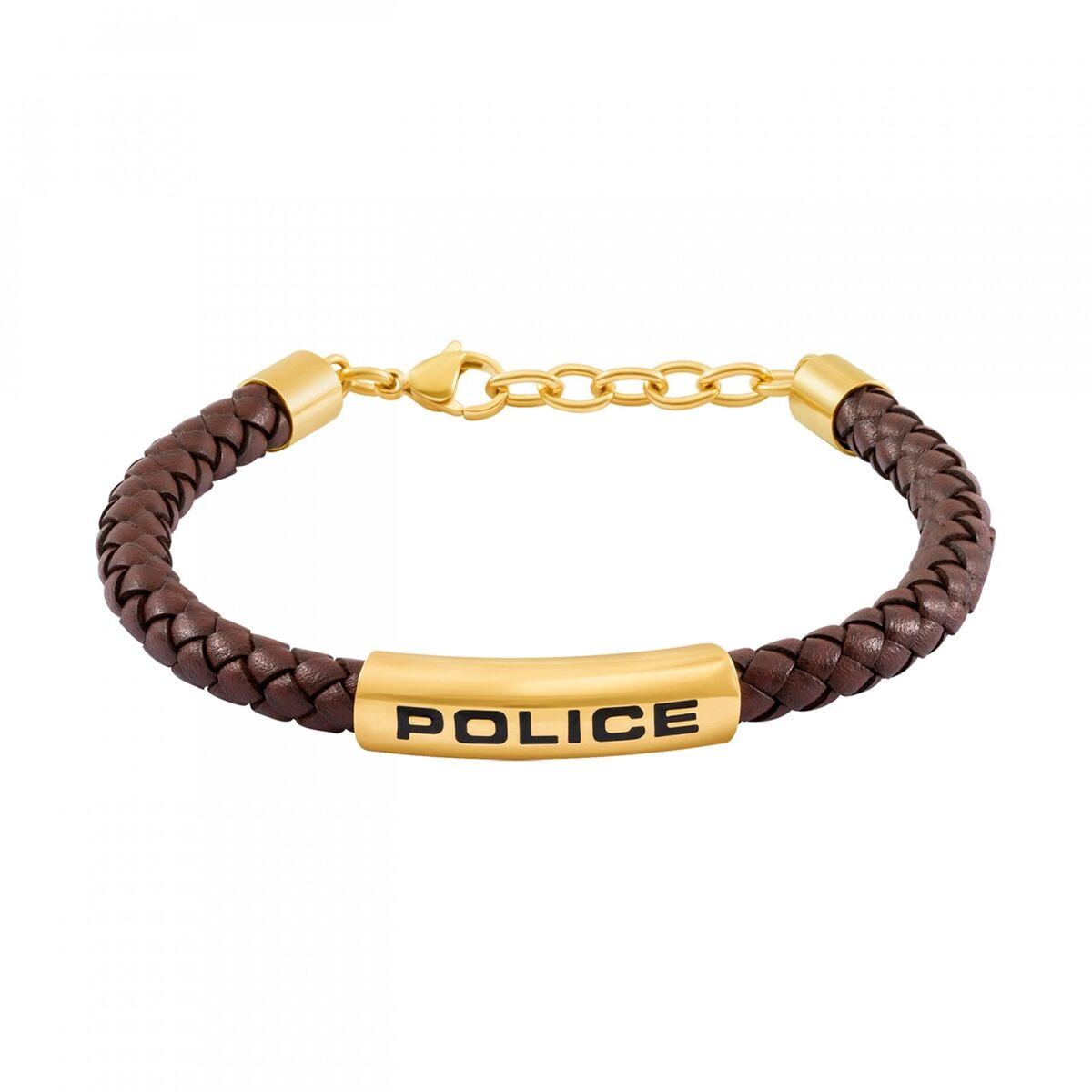 Police PEAGB0079603 armbånd til mænd - brun flet med guldfarvet detalje