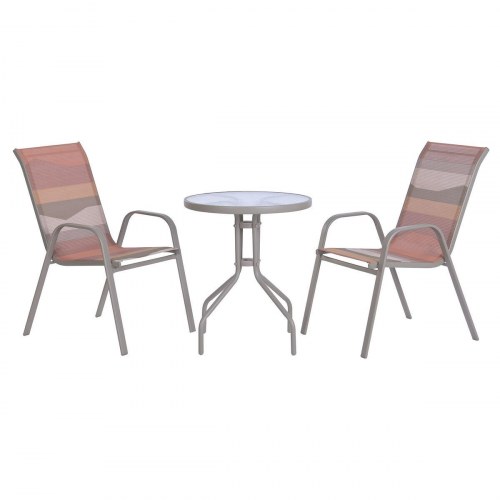 Café-sæt med 2 stole - grøn/multifarvet, rundt havebord 60 × 60 × 70 cm