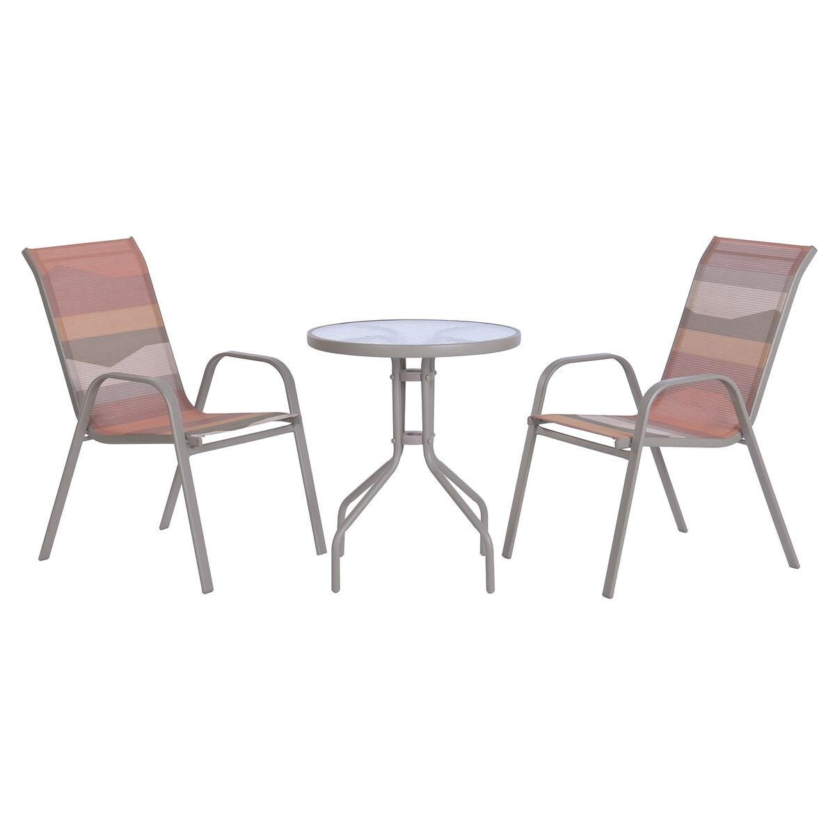Café-sæt med 2 stole - grøn/multifarvet, rundt havebord 60 × 60 × 70 cm