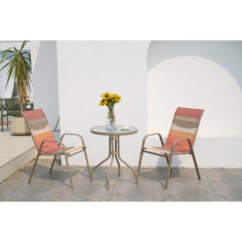 Café-sæt med 2 stole - grøn/multifarvet, rundt havebord 60 × 60 × 70 cm