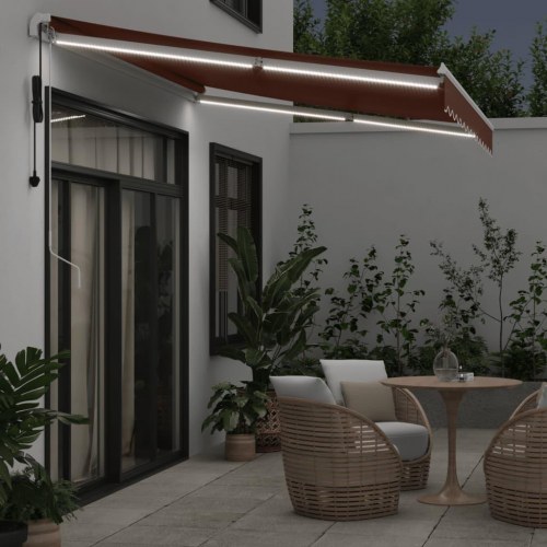 Markise med LED-lys 350 × 250 cm - automatisk, brun