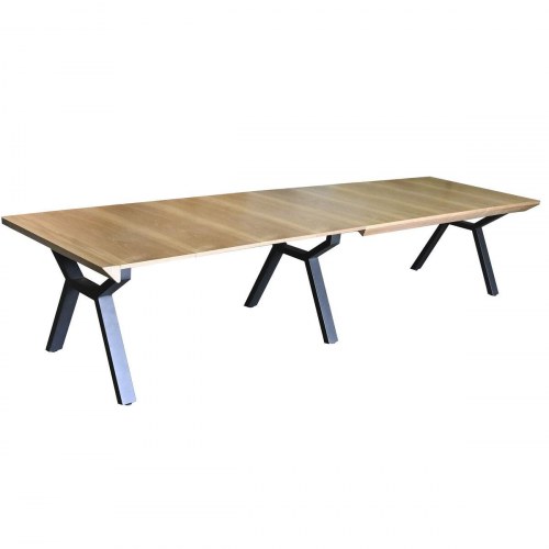 Spisebord - brun/ sort, metal og MDF, 200 x 100 x 75 cm, forlængbart