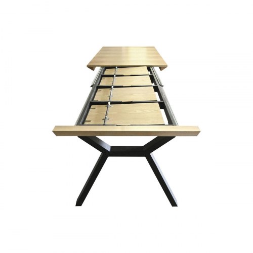 Spisebord - brun/ sort, metal og MDF, 200 x 100 x 75 cm, forlængbart