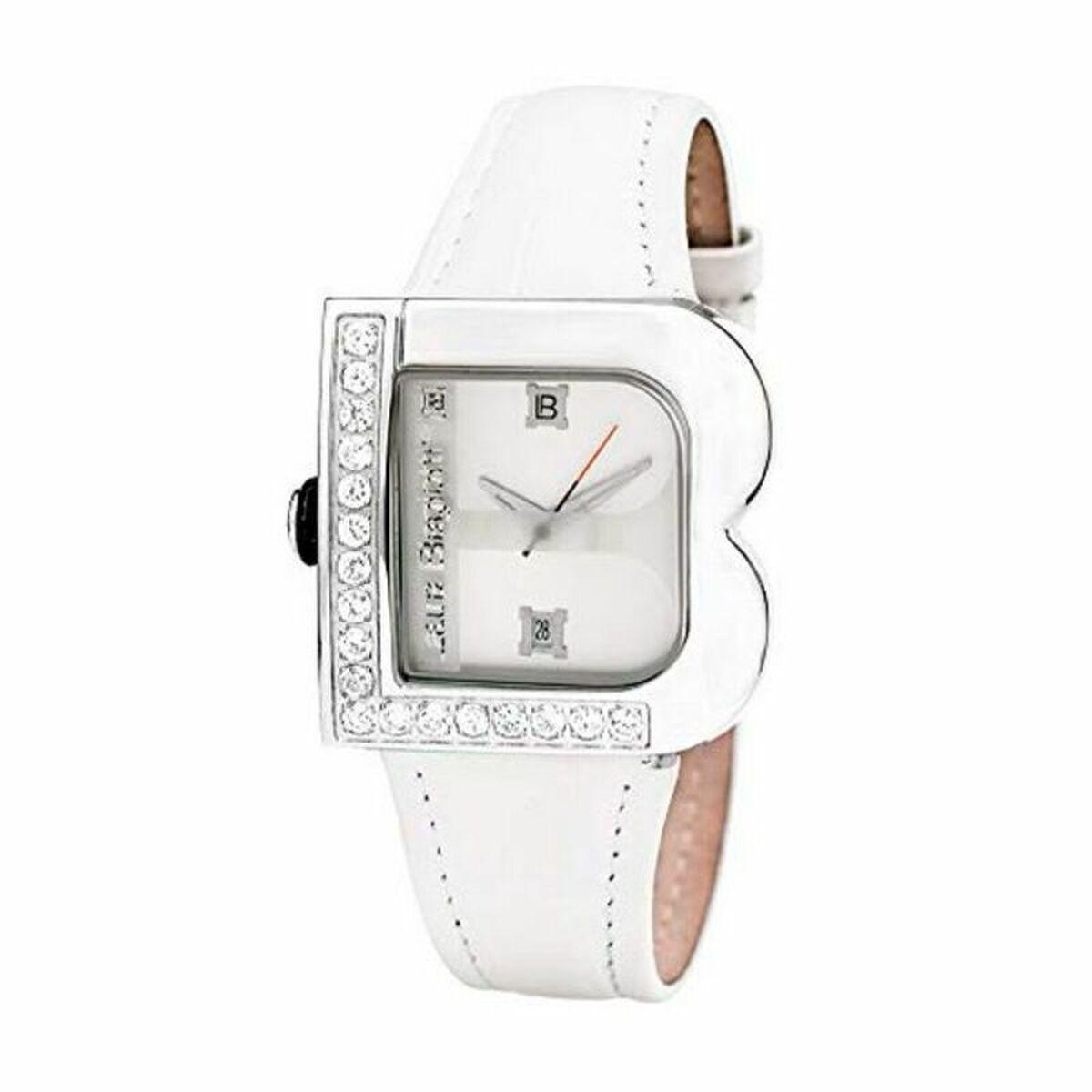 Laura Biagiotti LB0001L-07Z dameur - hvid læderrem, sølvfarvet urkasse 33 mm