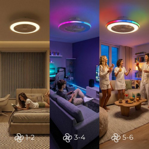 Nexory loftventilator med skjulte blade og RGB LED - fjernbetjent, hvid, Ø 50 cm