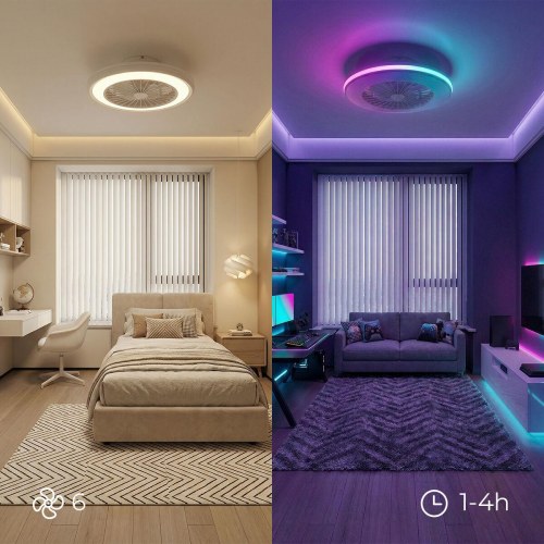 Nexory loftventilator med skjulte blade og RGB LED - fjernbetjent, hvid, Ø 50 cm