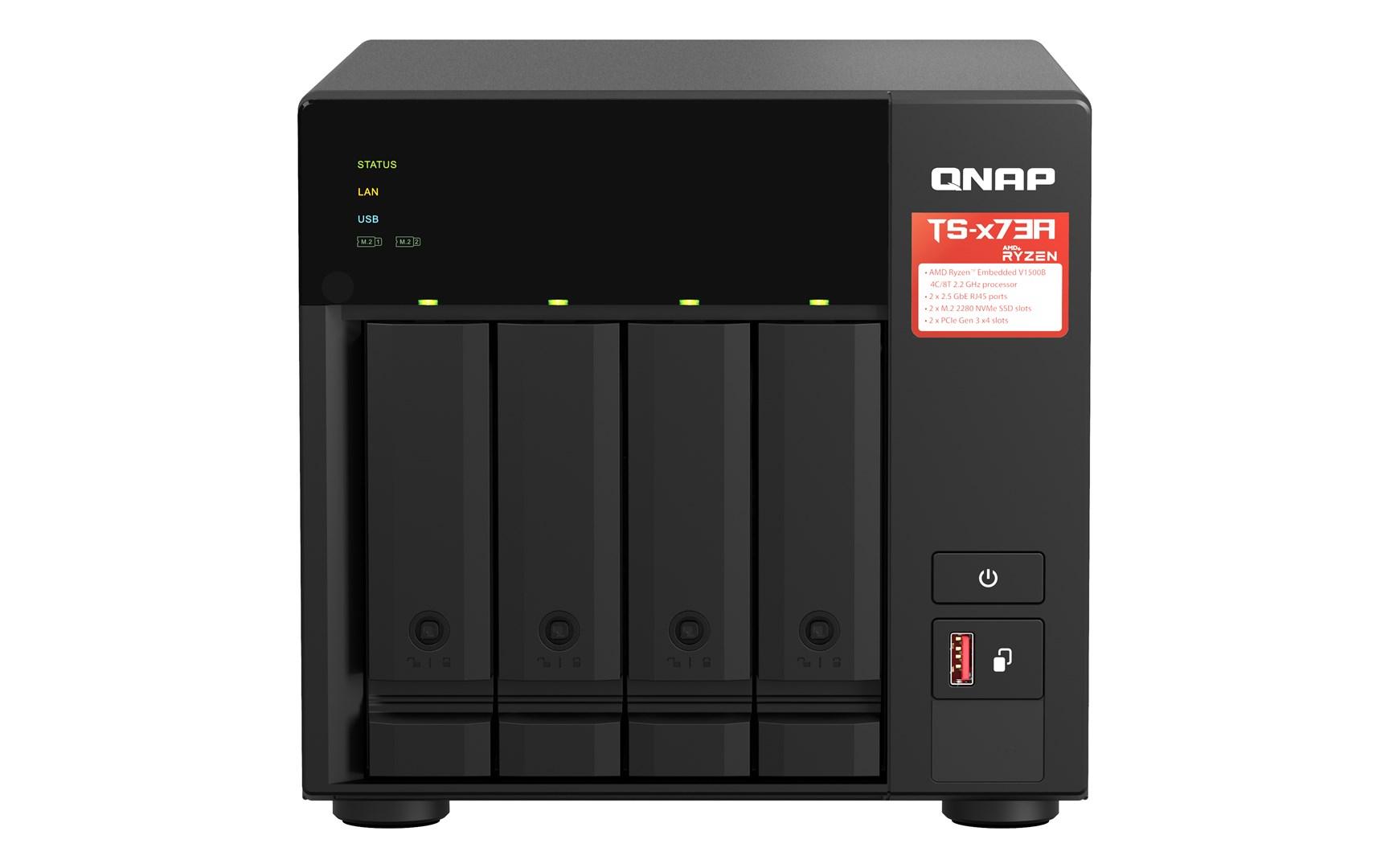 QNAP TS-473A NAS-tower - Ryzen Embedded V1500B, 8 GB DDR4, 0 TB - sort billede
