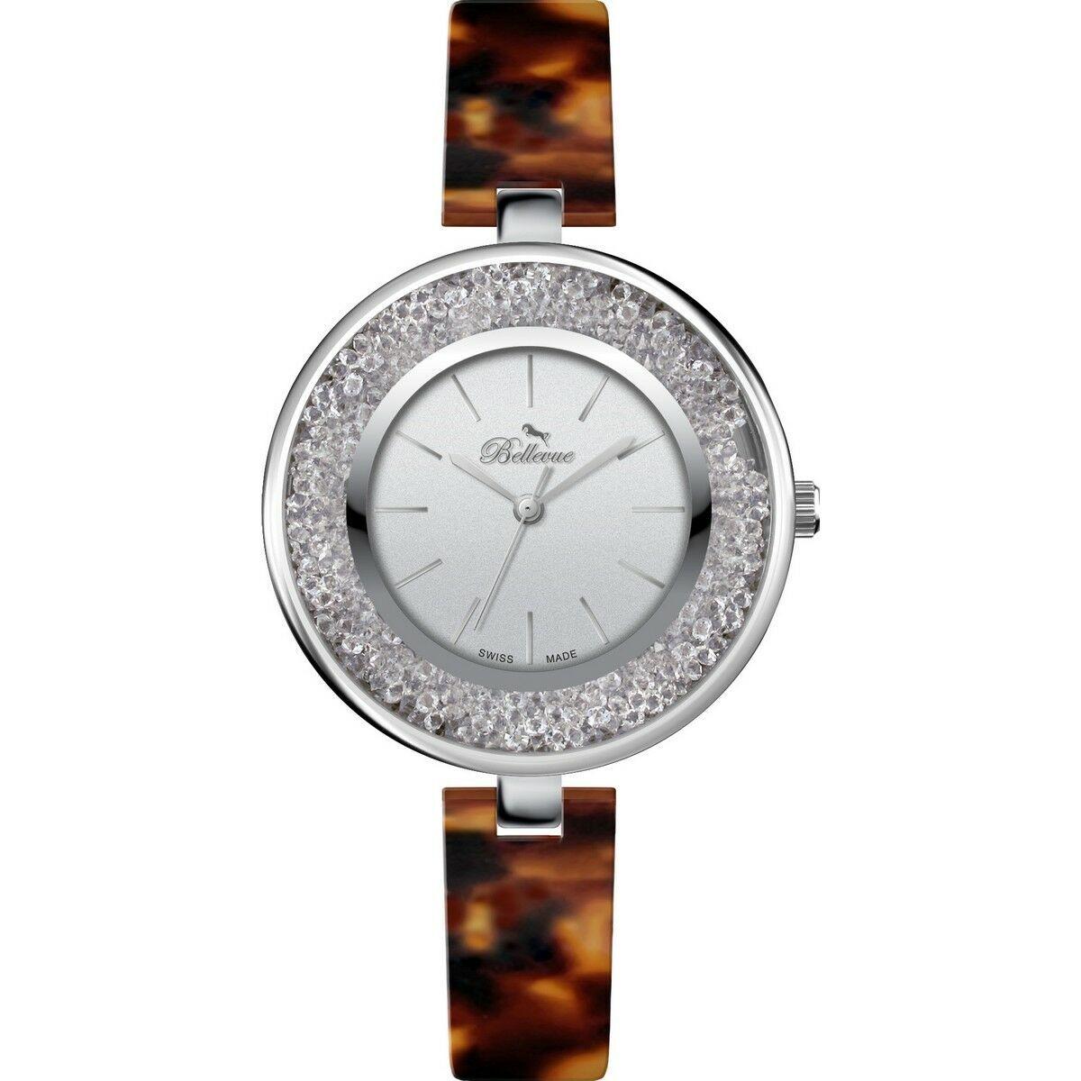 Bellevue D71 dameur - grå urskive, brun harpiksrem, 33 mm