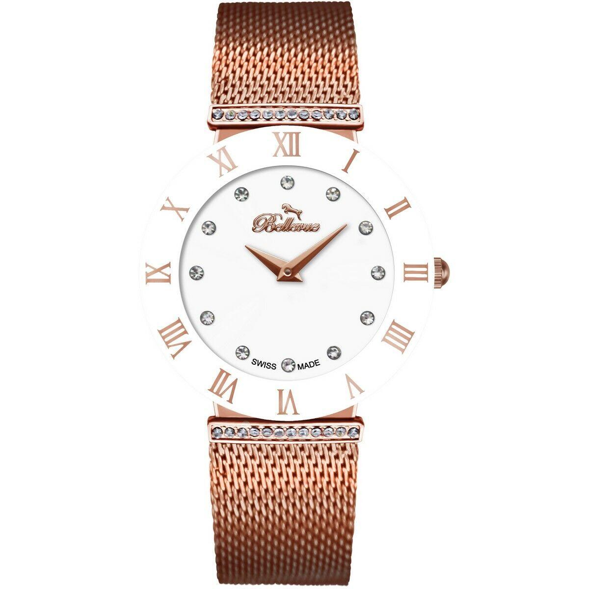 Bellevue F119 dameur - rosa stål, hvid skive, 33 mm