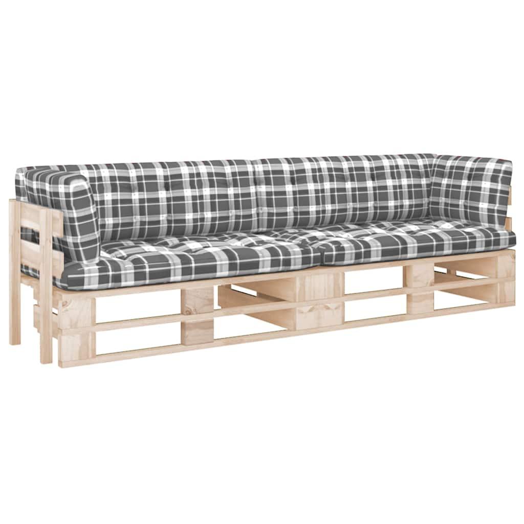2-personers pallesofa med hynder – imprægneret fyrretræ, gråternet