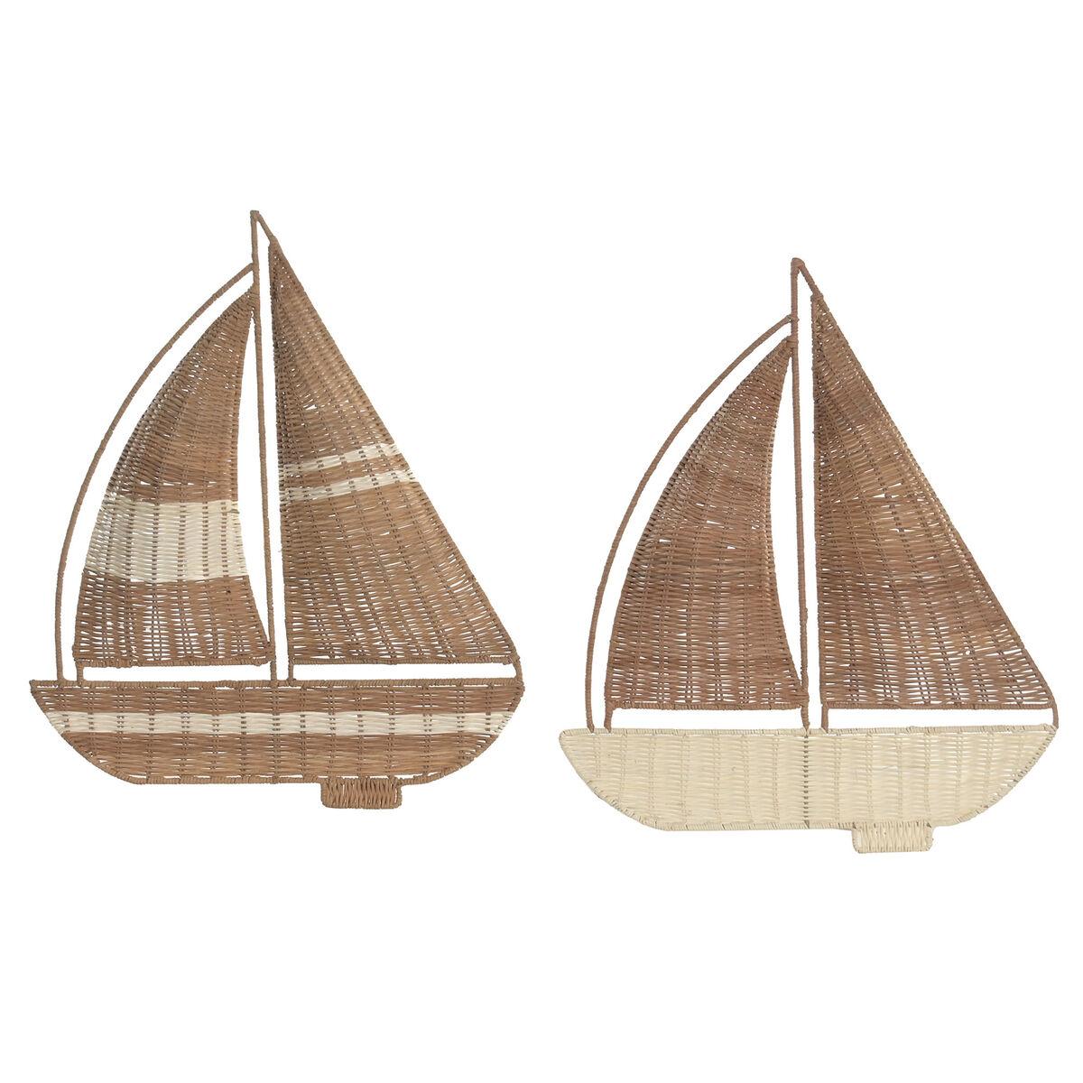 Vægdekoration - skib, 50 × 5 × 60 cm (2 stk.), hvid/natur