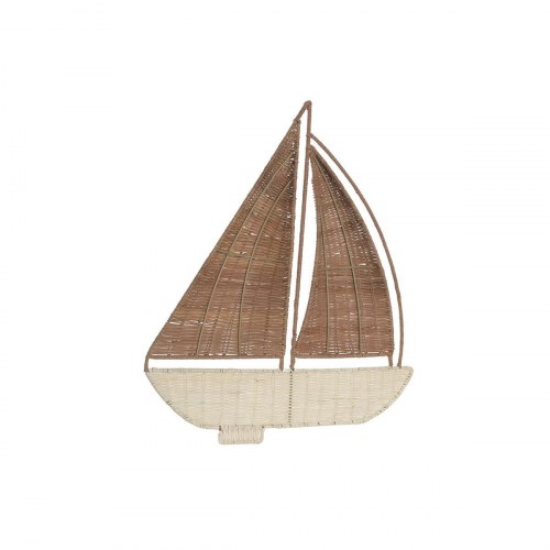 Vægdekoration - skib, 50 × 5 × 60 cm (2 stk.), hvid/natur