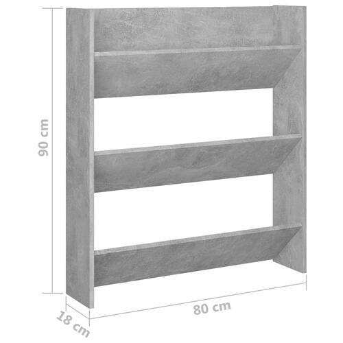 Væghængt skoskab 80x18x90 cm spånplade betongrå