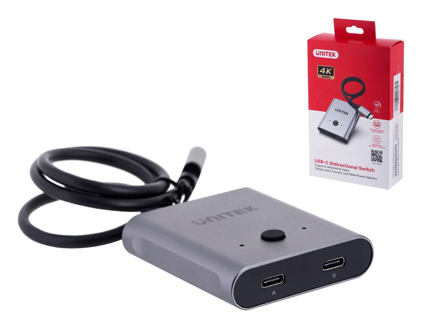UNITEK D1078A USB-C bidirektionel switch – 2 ind/1 ud, 4K