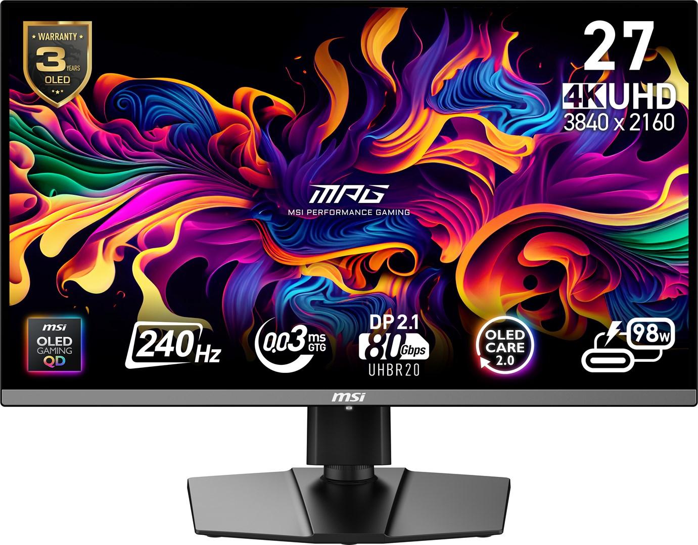 MSI MPG 272URX QD‑OLED 27" 4K gaming-skærm - 240 Hz, sort billede