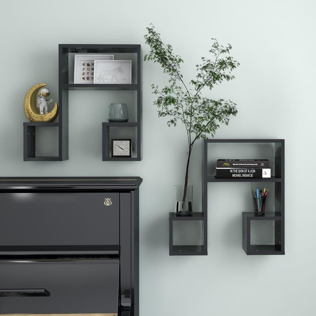 vidaXL væghængte kubehylder 2 stk. 50x15x50 cm konstrueret træ grå