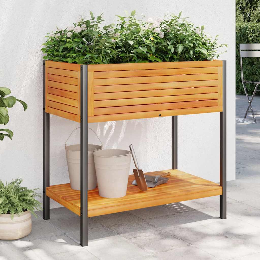 Plantekasse med hylde 80x45x80 cm massivt akacietræ og stål
