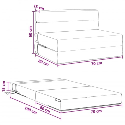 Foldesofa seng Mørkegrå 190 x 70 x 15 cm Velourstof