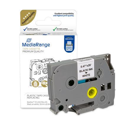 MediaRange plasttape-kassette til Brother TZ-231/TZe-231 - 12 mm, sort på hvid, lamineret billede