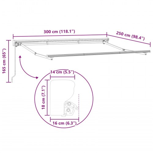 Manuel Udtrækkelig Markise Grøn og Hvid 3 x 2,5 m
