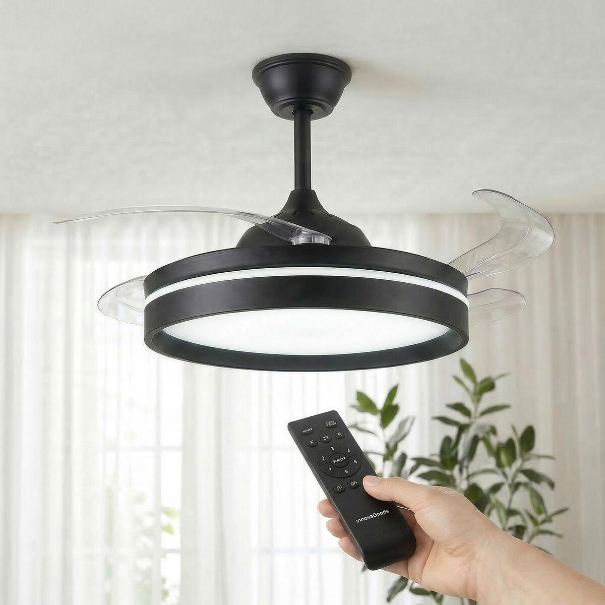 Loftventilator med LED-lys - 4 sammenklappelige vinger og fjernbetjening