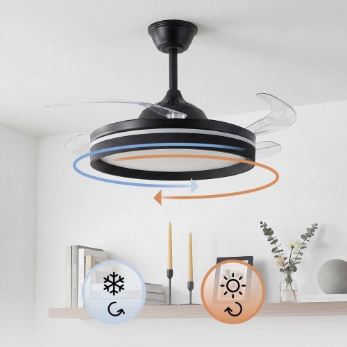Loftventilator med LED-lys - 4 sammenklappelige vinger og fjernbetjening
