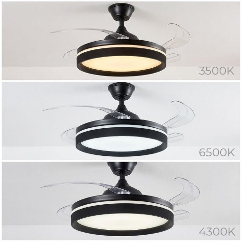 Loftventilator med LED-lys - 4 sammenklappelige vinger og fjernbetjening