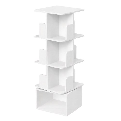 Roterende bogreol med 4 niveauer - åben opbevaringsreol 40 × 40 × 124,6 cm, skyhvid