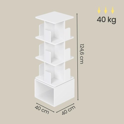 Roterende bogreol med 4 niveauer - åben opbevaringsreol 40 × 40 × 124,6 cm, skyhvid