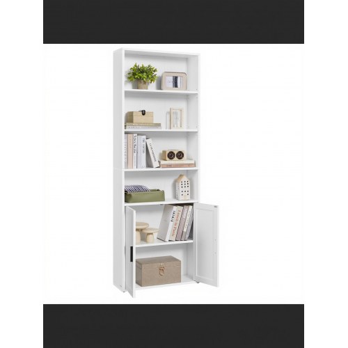 Bogreol med skab, 6 niveauer - 24 × 60 × 175 cm - skyhvid