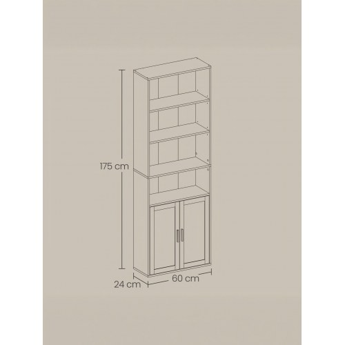Bogreol med skab, 6 niveauer - 24 × 60 × 175 cm - skyhvid