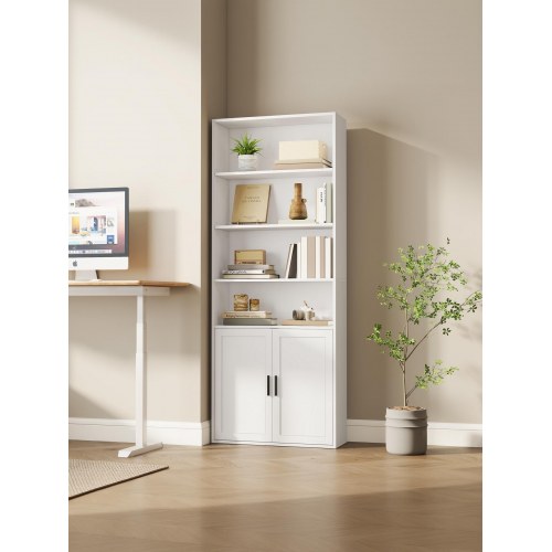 Bogreol med skab, 6 niveauer - 24 × 60 × 175 cm - skyhvid