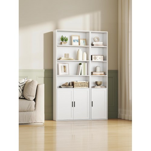 Bogreol med skab, 6 niveauer - 24 × 60 × 175 cm - skyhvid