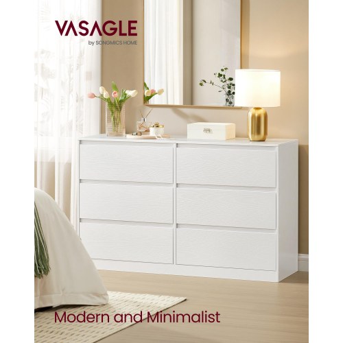 Kommode med 6 skuffer – moderne opbevaringsskab, 40 × 119,4 × 75 cm, hvid
