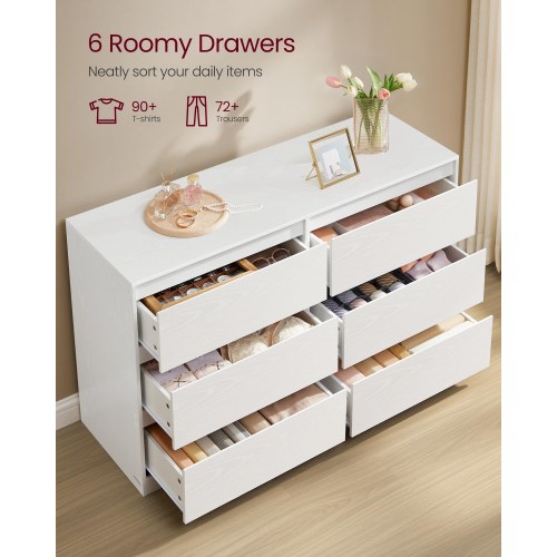Kommode med 6 skuffer – moderne opbevaringsskab, 40 × 119,4 × 75 cm, hvid