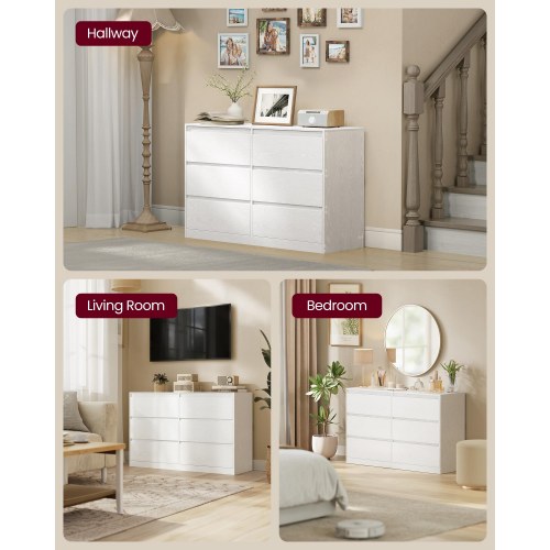Kommode med 6 skuffer – moderne opbevaringsskab, 40 × 119,4 × 75 cm, hvid