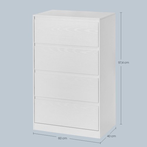 Kommode med 4 skuffer - moderne opbevaringsskab til soveværelse, 40 × 60 × 97,4 cm, hvid