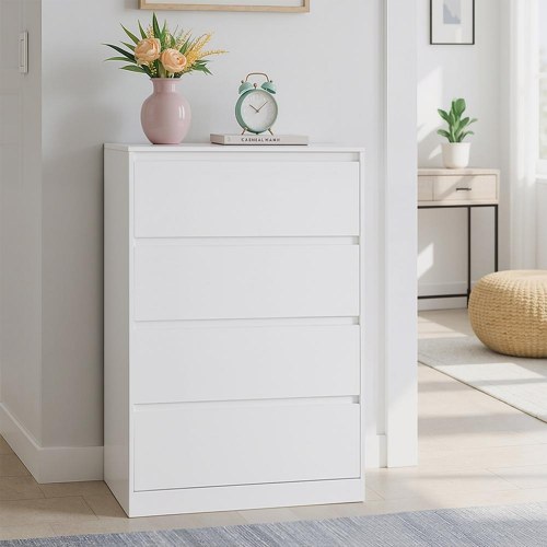 Kommode med 4 skuffer - moderne opbevaringsskab til soveværelse, 40 × 60 × 97,4 cm, hvid