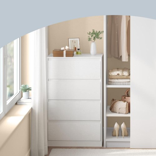 Kommode med 4 skuffer - moderne opbevaringsskab til soveværelse, 40 × 60 × 97,4 cm, hvid